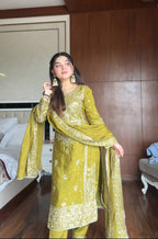 Prazu Fashion Lime Green Chinon Silk Embroidered Salwar Suit - Distacart