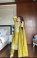 Prazu Fashion Lime Green Chinon Silk Embroidered Salwar Suit - Distacart