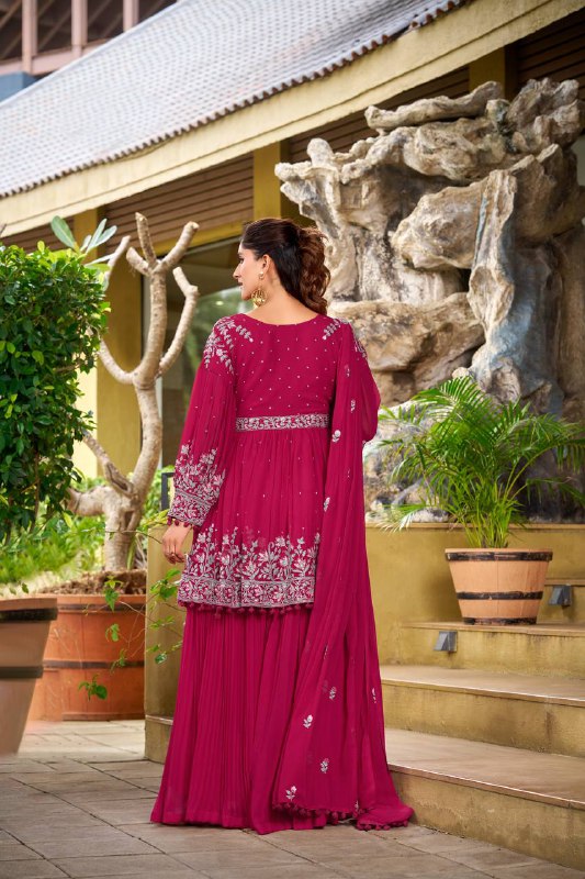 Prazu Fashion Pink Georgette Embroidered Designer Palazzo Suit