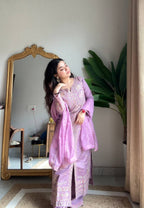 Prazu Fashion Lavender Roman Silk Sequin Embroidered Palazzo Suit - Distacart