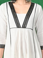 Sangria Square Neck Mirror Work Pure Cotton A-Line Kurta With Trouser