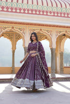 Lorenvalley Purple Pure Viscose Jacquard With Embroidered Sequins work Lehenga Choli