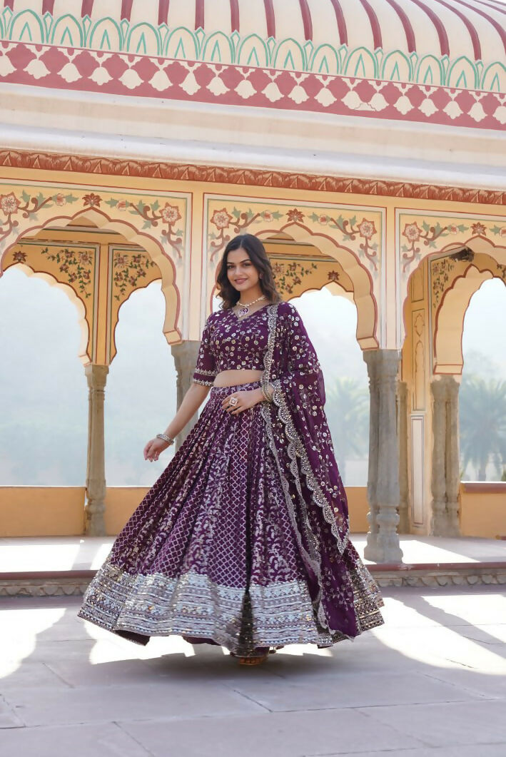 Lorenvalley Purple Pure Viscose Jacquard With Embroidered Sequins work Lehenga Choli