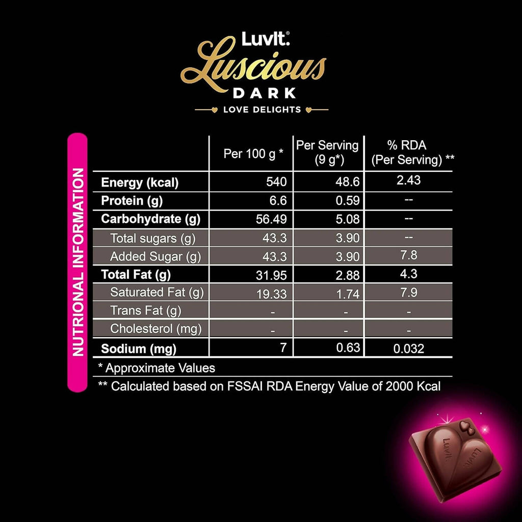 LuvIt Luscious Dark Love Delights - Heart Shaped Chocolate Bars - Distacart