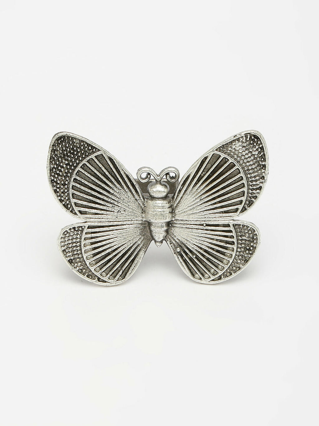 NVR Women's Silver-Toned Butterfly Shape Adjustable Finger Ring