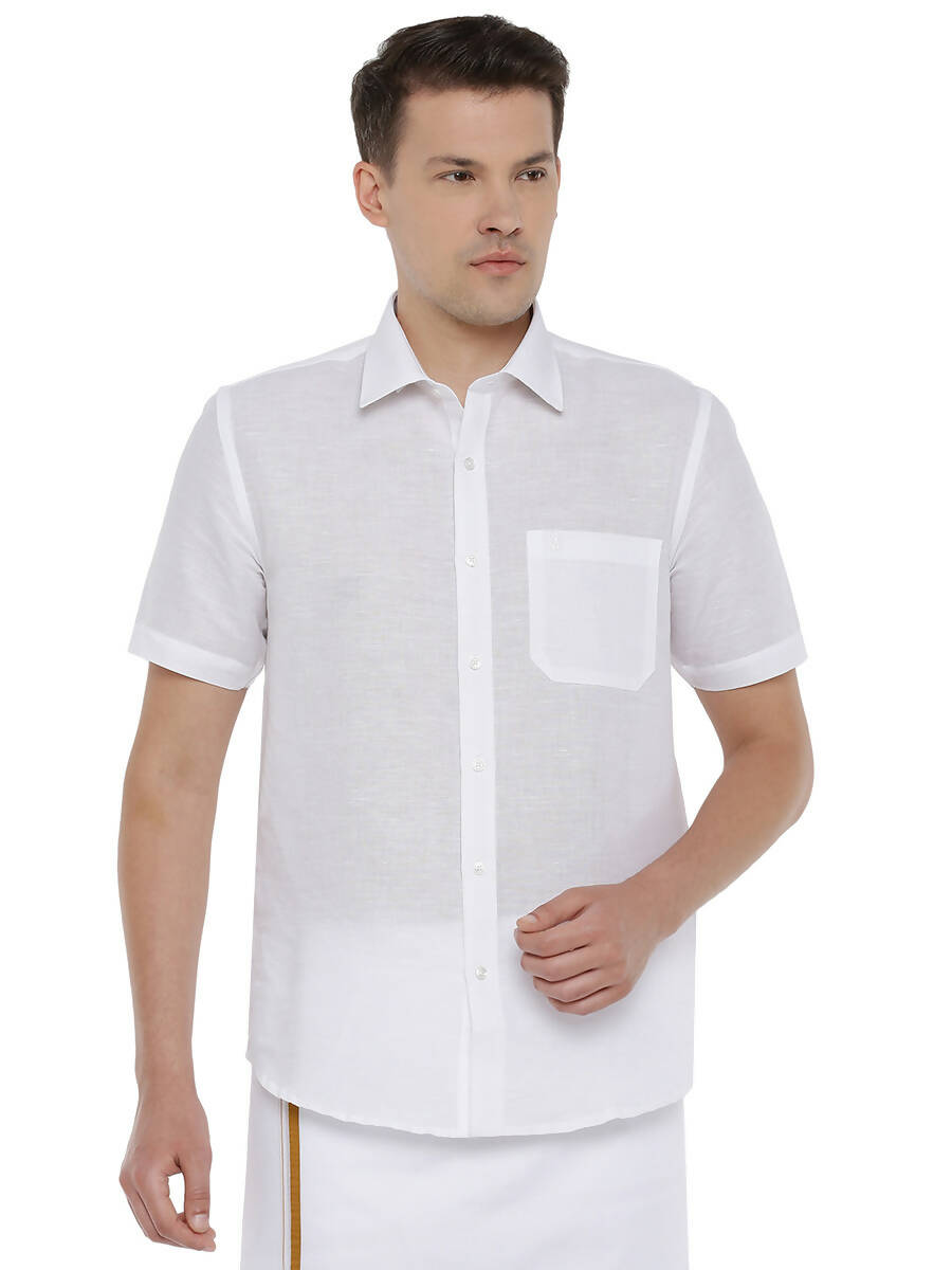 Ramraj Cotton Mens Cotton Linen Half Sleeve White Shirt