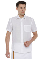 Ramraj Cotton Mens Cotton Linen Half Sleeve White Shirt