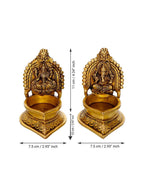 eCraftIndia Set of 2 Gold-Toned Handcrafted Brass Laxmi Ganesha Idol Deepak