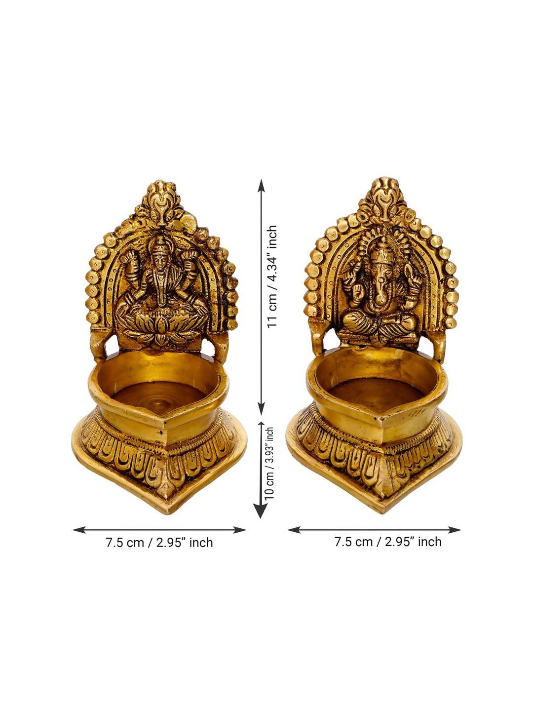 eCraftIndia Set of 2 Gold-Toned Handcrafted Brass Laxmi Ganesha Idol Deepak