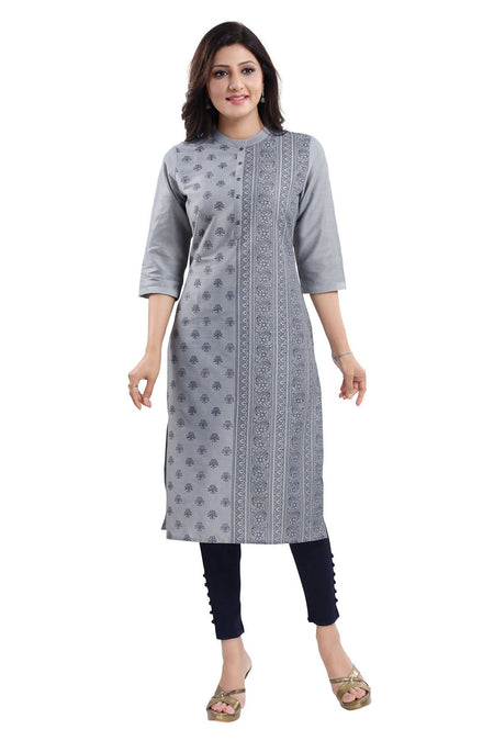 Snehal Creations Grey Cotton Silk Formal Wear Tunic For Women