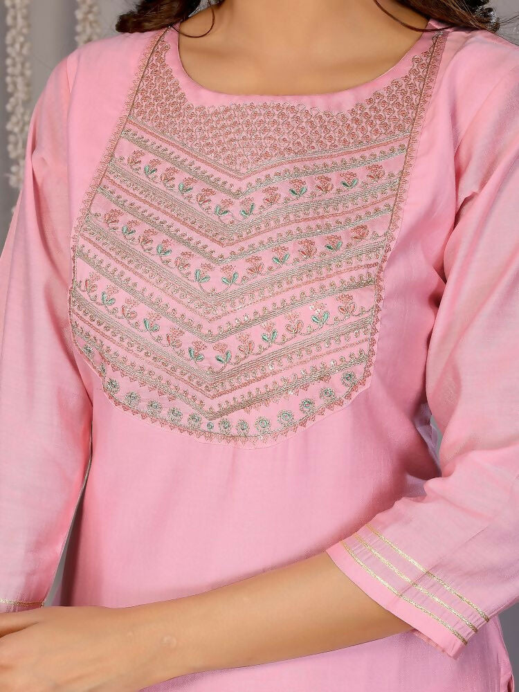 Joban Fashion Women Light Pink Roman Embroidery Stitched Kurta Set - Distacart