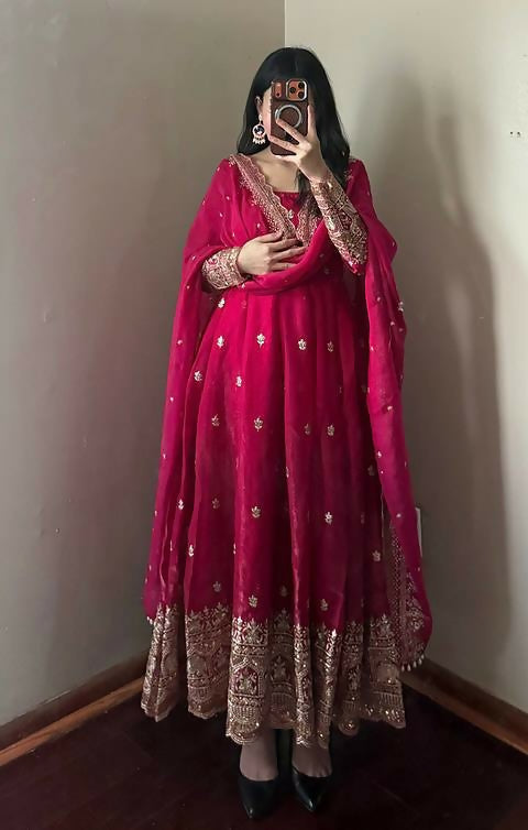 Teeya Creation Red Fendy Silk Designer Heavy Work Wedding Wear Long Gown - Distacart