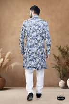 Joban Fashion Men's Blue Straight Swed Velvet Thread & Sequence Embroidery All Over Indo-Western Kurta Set - Distacart