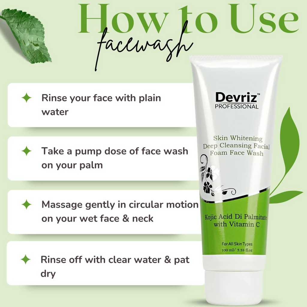 Devriz Professional Kojic Acid Face Wash For Reducing Pigmentation Dark Spots Uneven Skin Tone