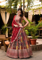 Women's Wedding Traditional Multi Dull Satin Lehenga Choli - Kaushlya