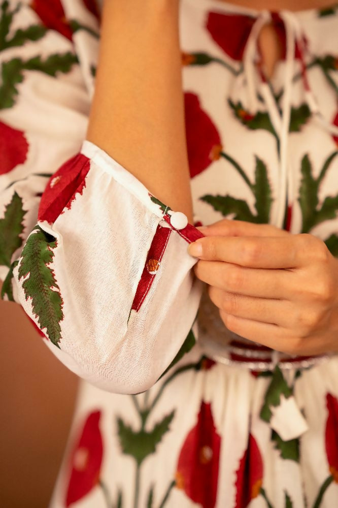 Joban Fashion Red Rose Floral Hand Block Printed Cotton Kurta Pant Set - Distacart