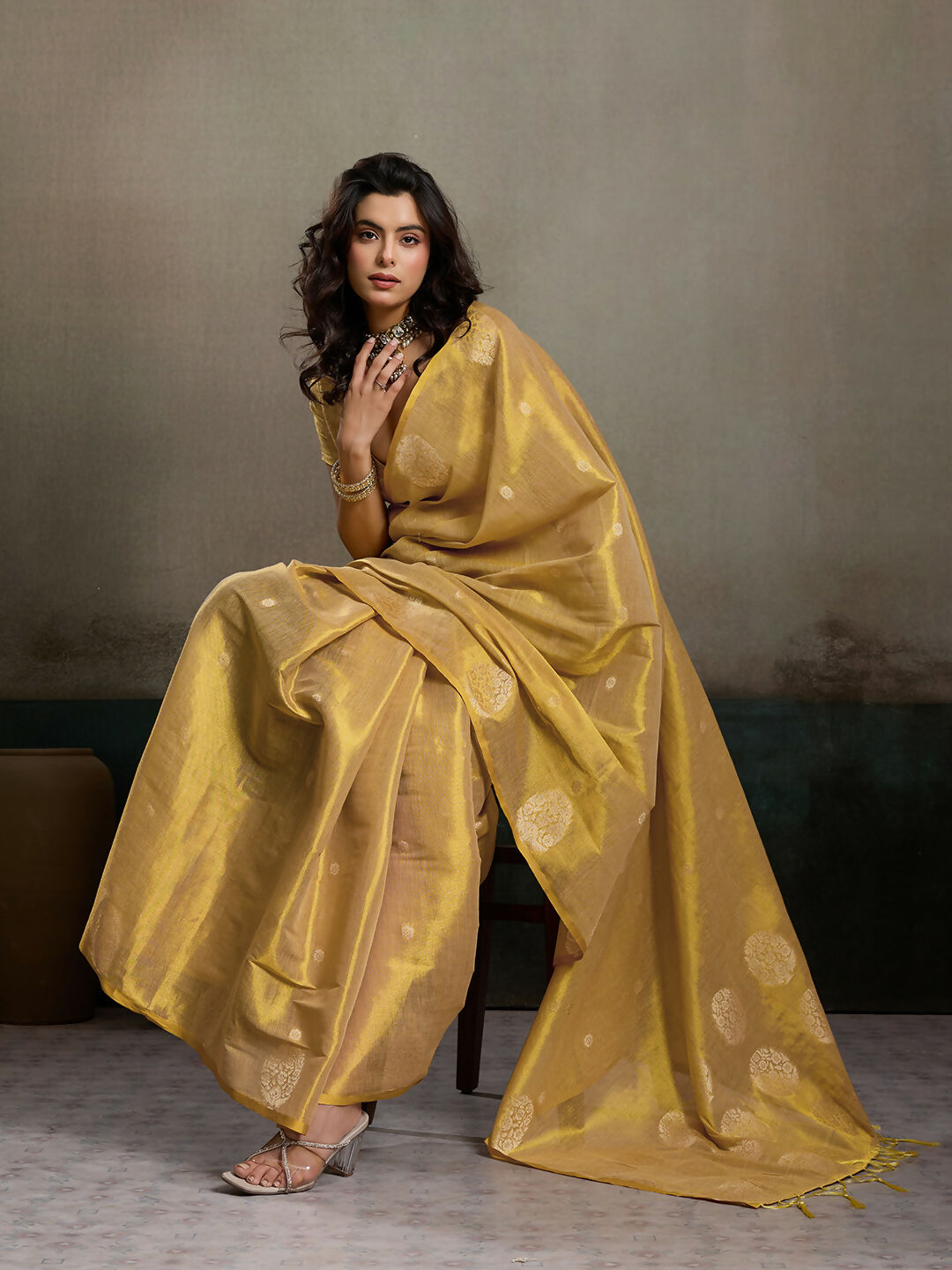 Shree Shyam Fashion Beige Tissue Silk Saree - Distacart