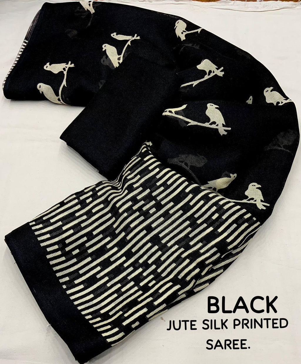 Black Silk Blend Ethnic Motifs Saree with Unstitched Blouse - Hiral Fashion