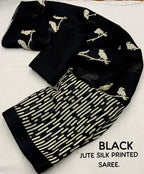 Black Silk Blend Ethnic Motifs Saree with Unstitched Blouse - A2M