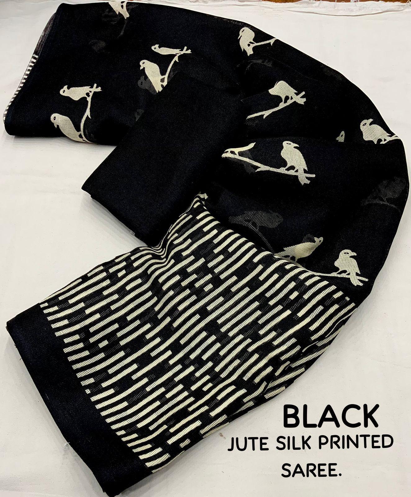Black Silk Blend Ethnic Motifs Saree with Unstitched Blouse - A2M