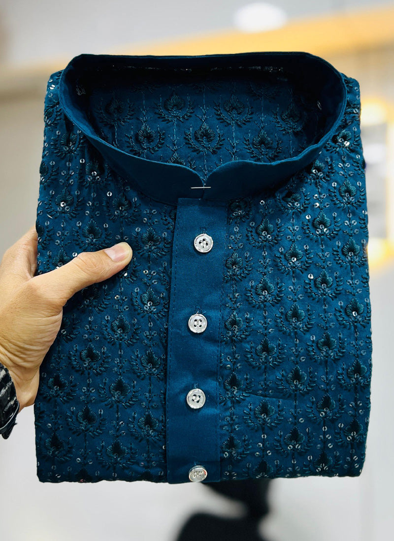Prazu Fashion Royal Blue Rayon Embrodered Kurta With Pajama - Distacart