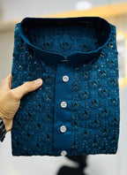 Prazu Fashion Royal Blue Rayon Embrodered Kurta With Pajama - Distacart