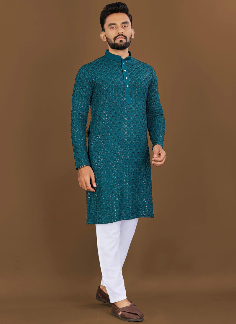 Prazu Fashion Royal Blue Rayon Embrodered Kurta With Pajama - Distacart