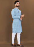 Prazu Fashion Sky Blue Rayon Embrodered Kurta With Pajama - Distacart