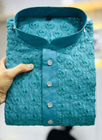 Prazu Fashion Turquoise Rayon Embrodered Kurta With Pajama - Distacart