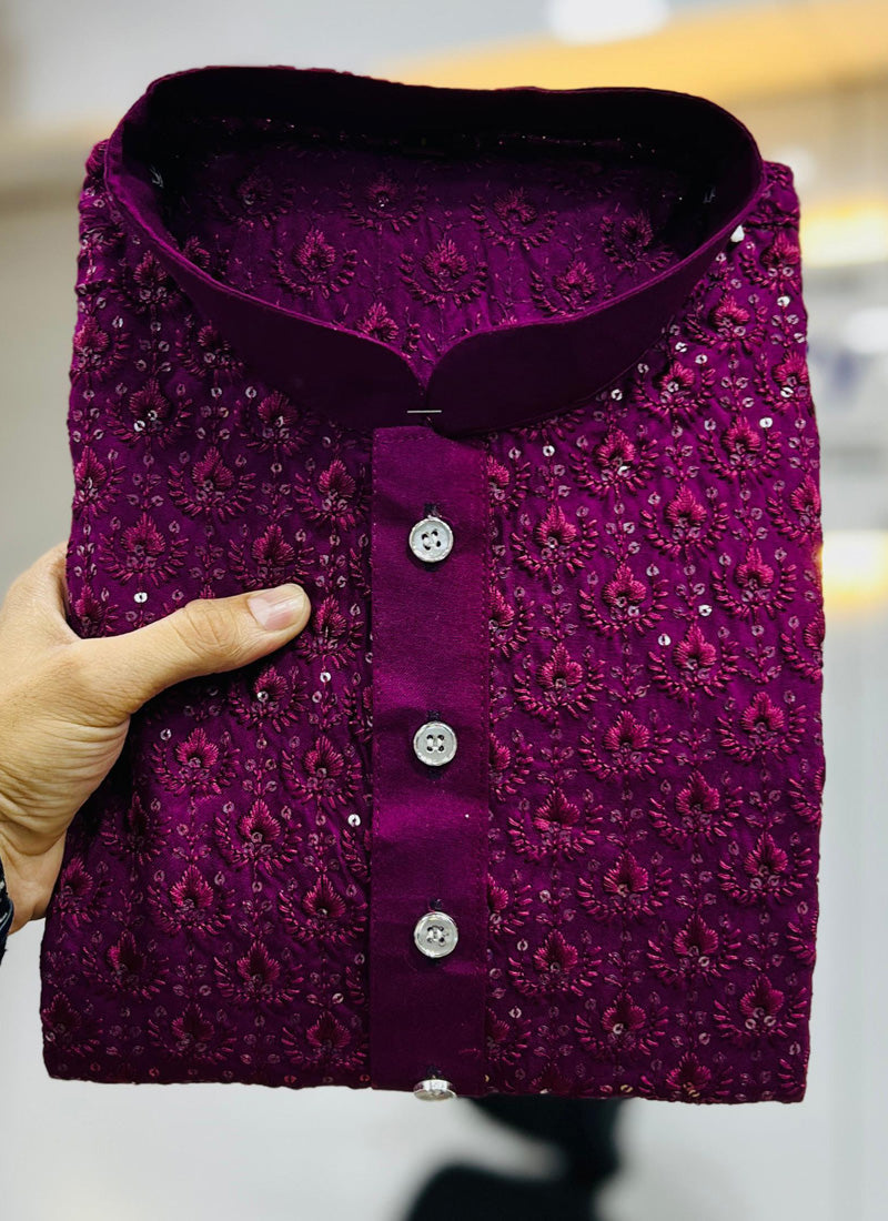 Prazu Fashion Wine Rayon Embrodered Kurta With Pajama - Distacart