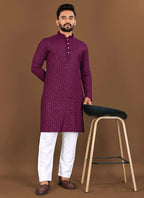 Prazu Fashion Wine Rayon Embrodered Kurta With Pajama - Distacart