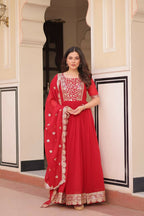 Teeya Creation Red Color Faux Georgette Embroidery Work Wedding Wear Long Gown - Distacart