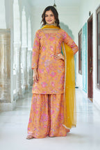 Joban Fashion Yellow Chinnon Embroidery Sequence Work Readymade Kurta Set - Distacart
