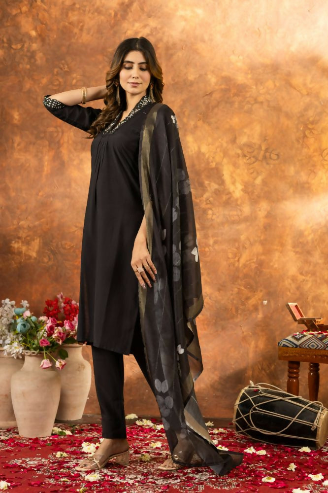 Black Kurti Pant With Dupatta Set for Women by Infinity Export