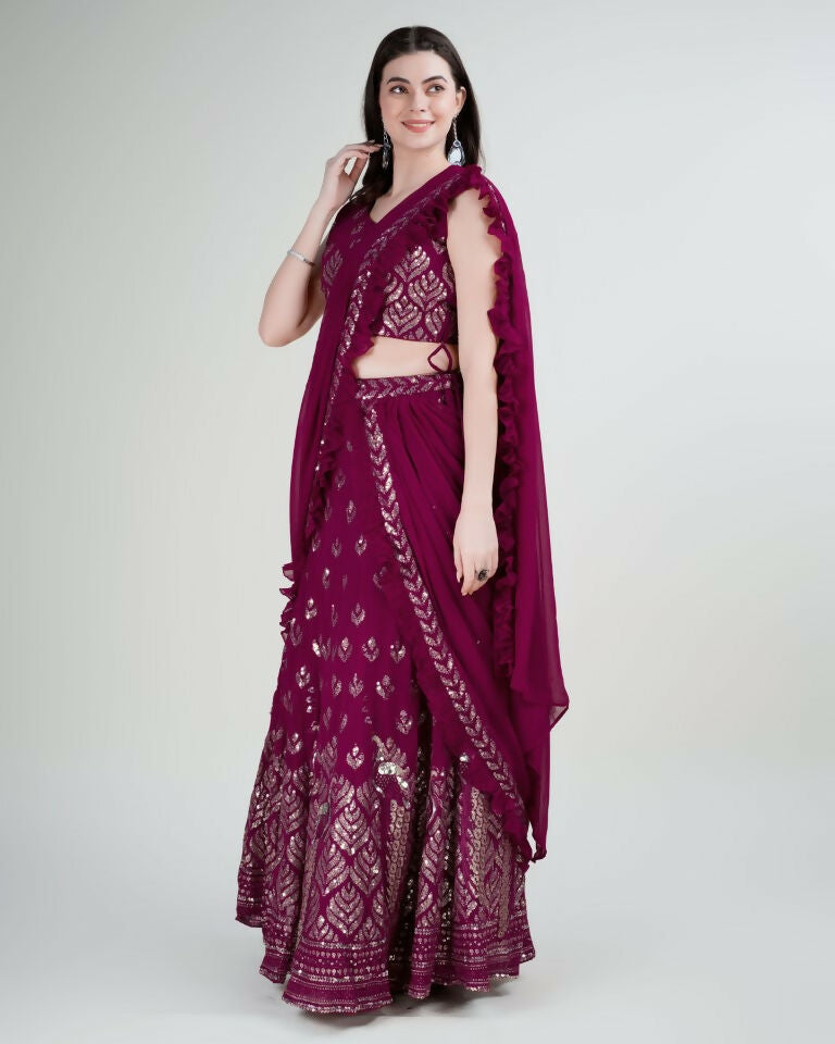 Pink Georgette Sequence Embroidered Lehenga Choli with Dupatta - Tanya