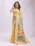 Shree Shyam Fashion Linen Cotton Yelllow Saree - Distacart