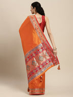 Shree Shyam Fashion Silk Blend Ornage Saree - Distacart