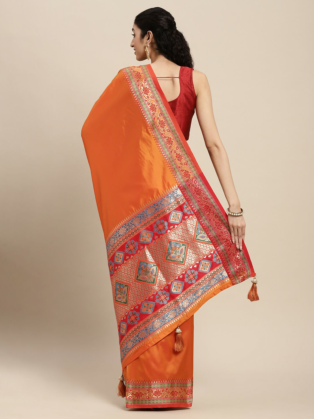 Shree Shyam Fashion Silk Blend Ornage Saree - Distacart