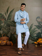 Vastranavya Sky Blue Exclusive Viscose Silk Festival Wear Real Mirror Work Kurta with Dupatta