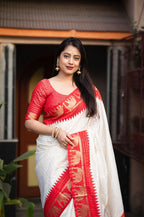 Red Silk Zari Woven Saree with Unstitched Blouse - Hiral Fashion