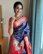 DEIANA'S Beautiful Designer Golden zari Soft Lichi Silk Saree - Blue