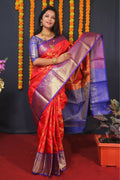 Jyoti Fashion Women's Red Kanjivaram Silk Zari Woven Saree with Blouse