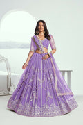 Eilara Lavender Purple Net Embroidered Flared Style Lehenga
