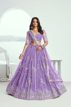 Eilara Lavender Purple Net Embroidered Flared Style Lehenga
