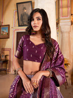 Vastranavya Occasionaly Tussar Silk Dot And Ikkat Print With Foil Work Lehenga Choli - Wine