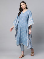 Ahalyaa Beige Pure Cotton Floral Printed Kaftan Kurta - Distacart