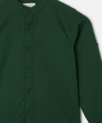 Manet Boys Mandarin Collar Full Sleeves Melange Shirt - Green