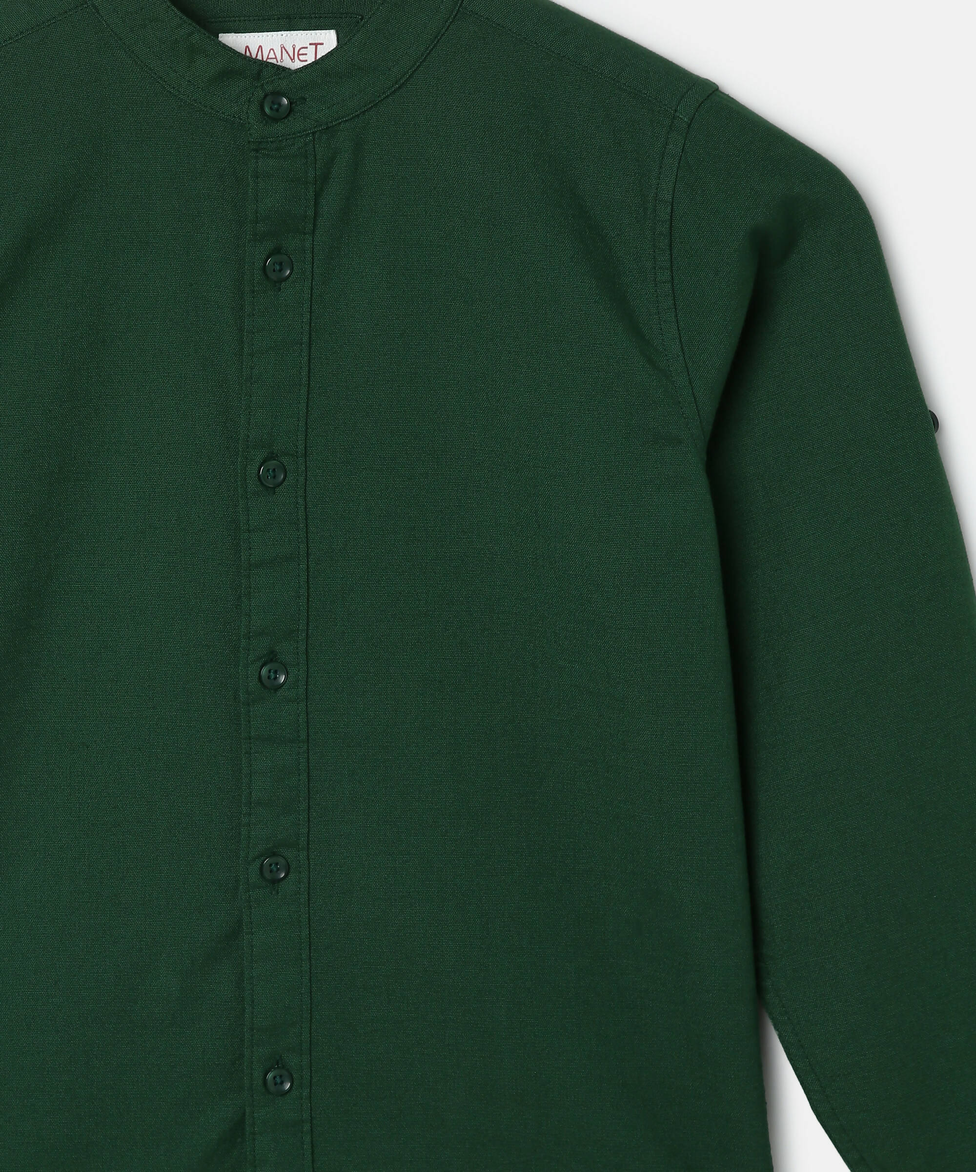Manet Boys Mandarin Collar Full Sleeves Melange Shirt - Green