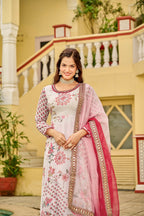 Joban Fashion Pink & White Georgette Embroidery Sequence Work Readymade Kurta Set - Distacart