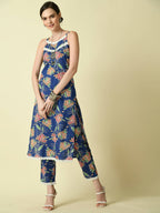 Myshka Women's Blue Straight Printed Kurta